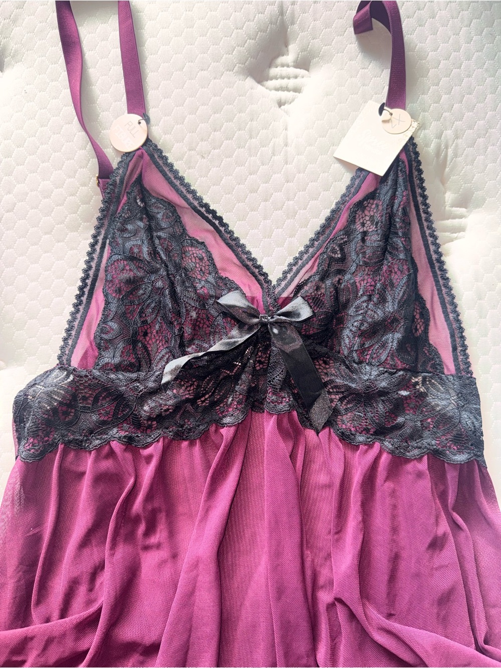 68. Plum Lace-Trim Satin Chemise Nightdress - Picture 3 of 4